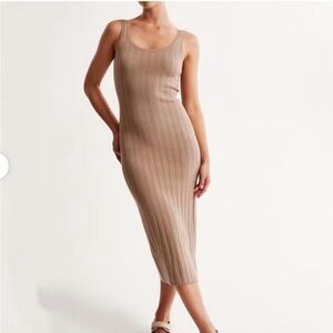 Abercrombie & Fitch Tan Ribbed Sheath Maxi Dress
